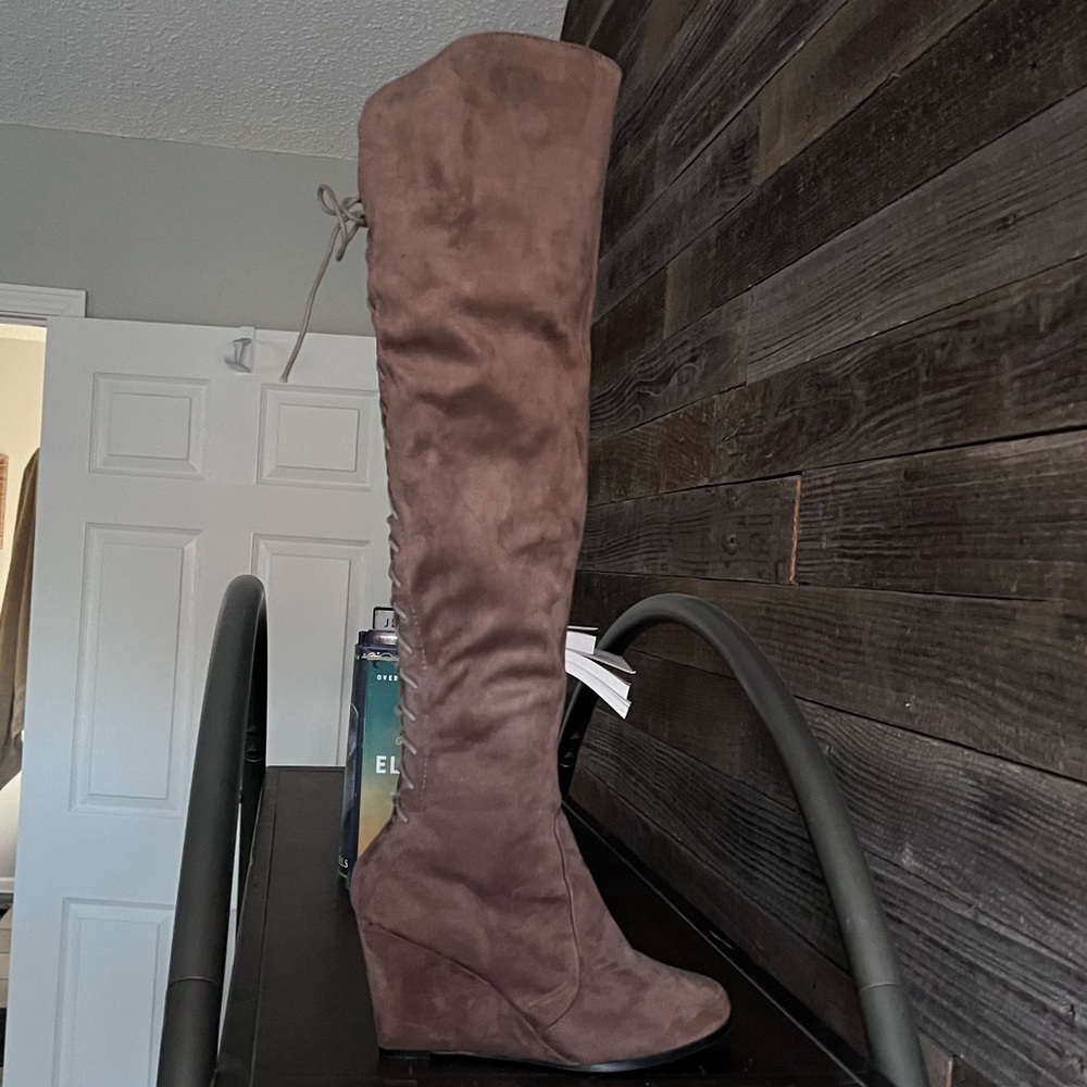 Elle Suede Over-the-Knee Boots in Taupe
